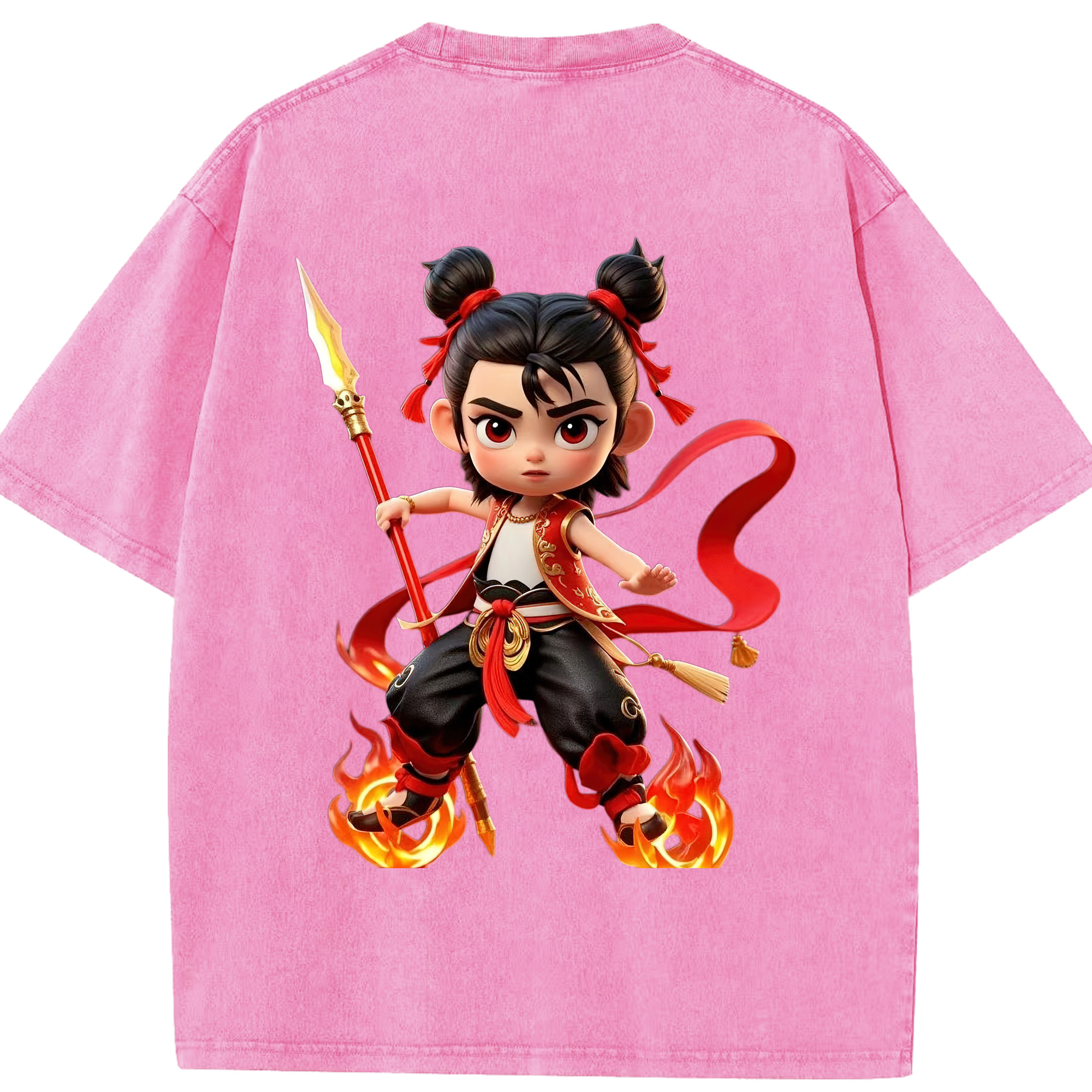 （画像用） Ne Zha 2 ナタ 魔童の大暴れ 綿100% ヴィンテージ風 半袖Tシャツ（背面プリント）